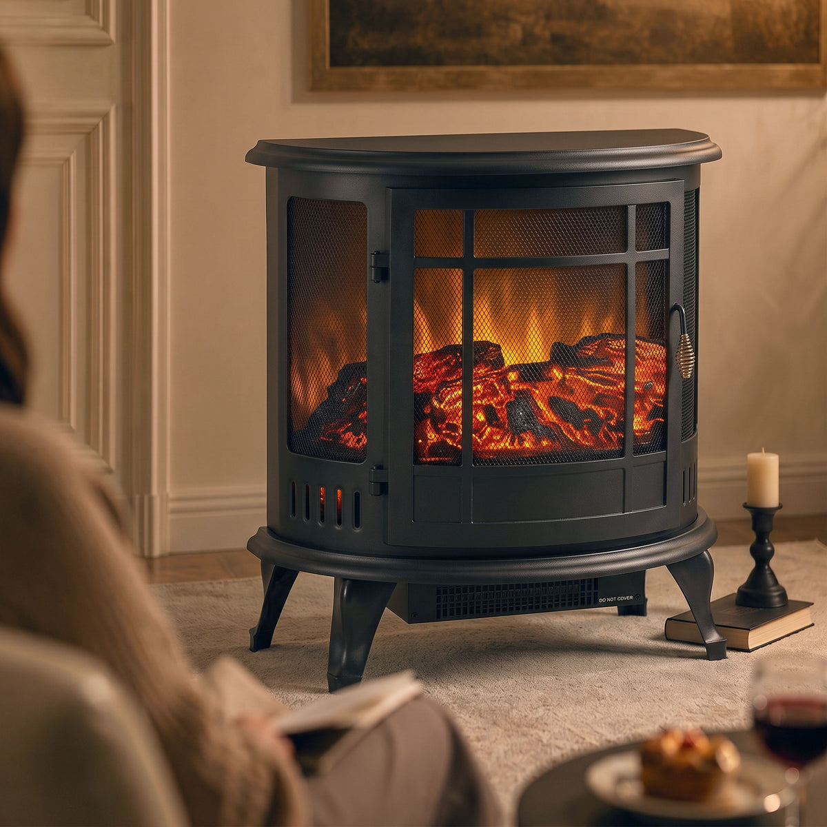 Freestanding Electric Fireplace Stove With Adjustable LED Flames 2000W