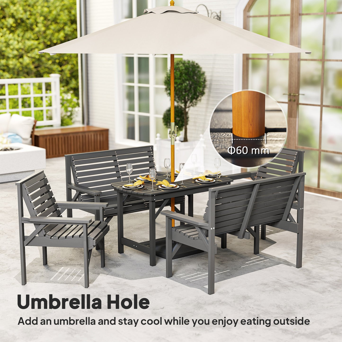 Outsunny 5 Piece Wooden Garden Dining Set For 6 Outdoor Conversation Set With 2 Armchairs 2 Loveseats And Table Grey