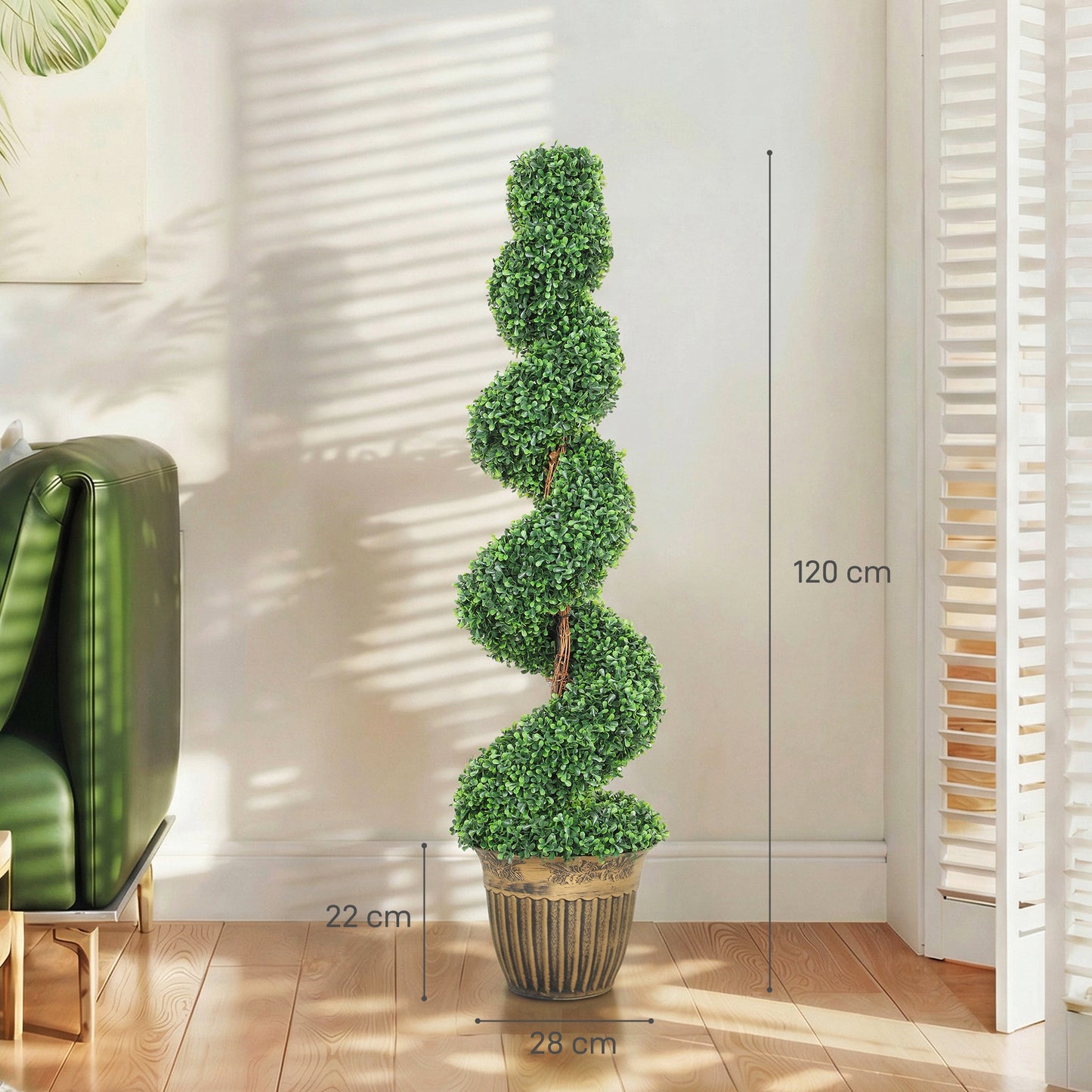 HOMCOM Set Of 2 Artificial Topiary Spiral Boxwood Trees In Pots For Indoor And Outdoor Decor 120cm