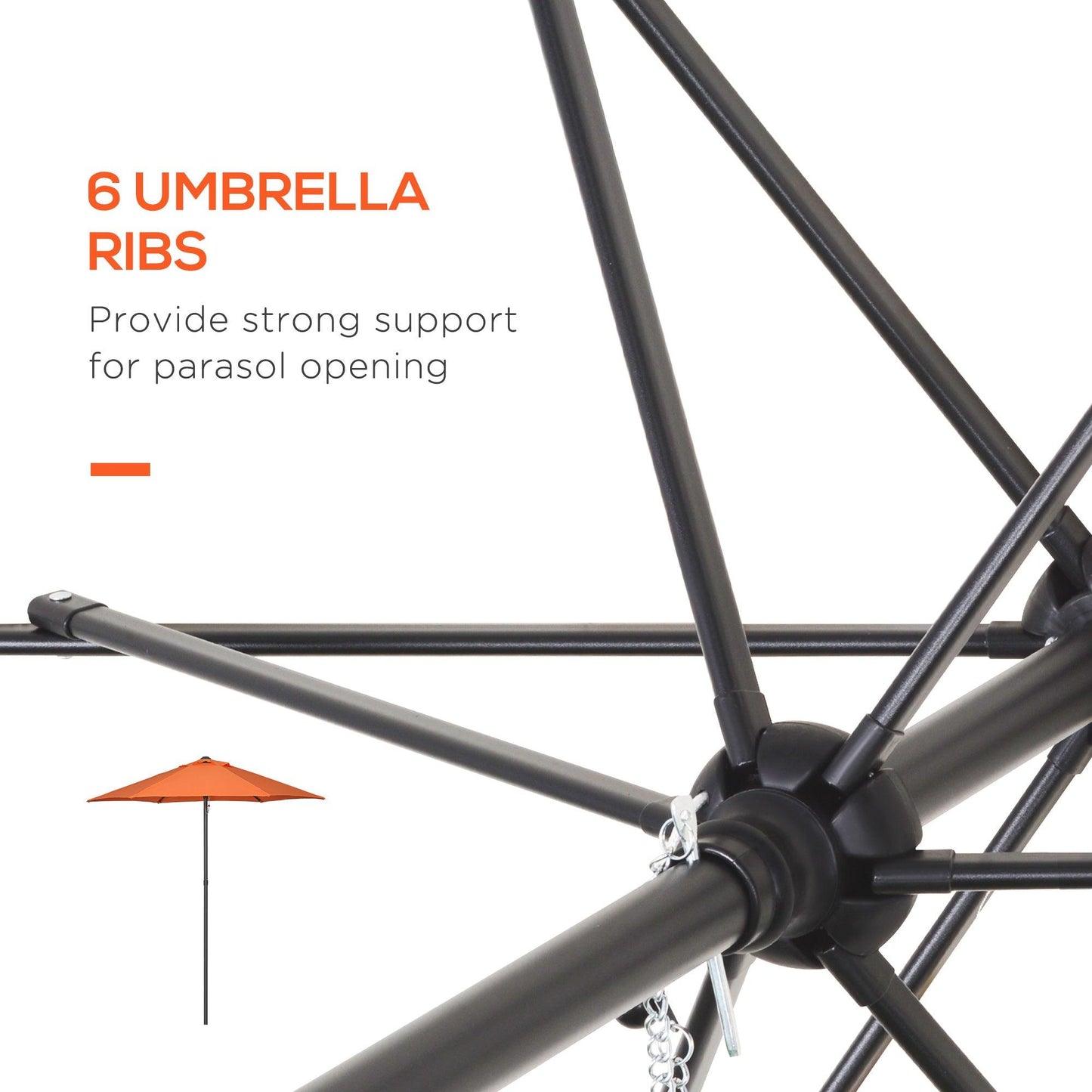 Outsunny 2m Parasol Patio Umbrella, Outdoor Sun Shade with 6 Ribs Orange - ALL4U RETAILER LTD