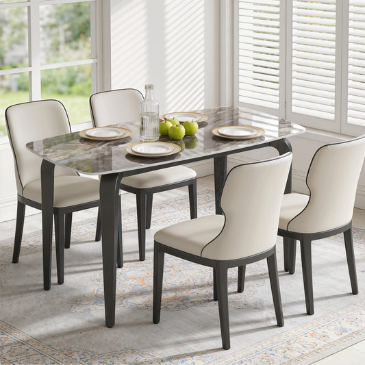 HOMCOM Dining Table for Four with Sintered Stone Top and Metal Legs in Brown, Heat and Scratch Resistant
