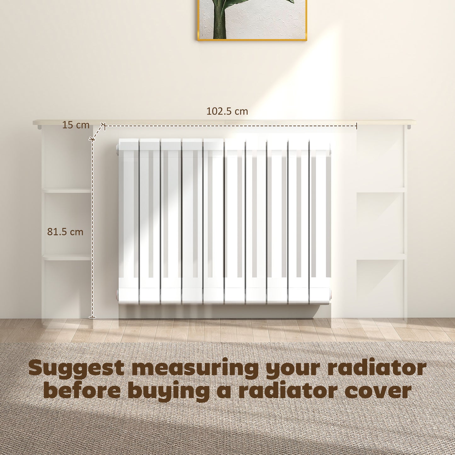 HOMCOM Radiator Cover With Open Storage Shelves Vertical Slatted Cabinet Heater Cover For Living Room Hallway White