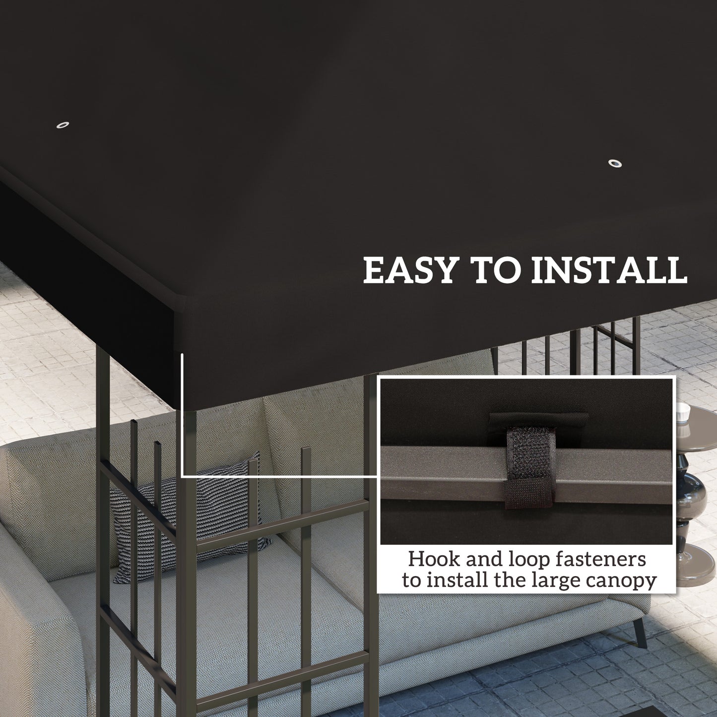 Outsunny 3x3m Gazebo Canopy Top Replacement Black Polyester With UPF 30 Plus Protection Grommets