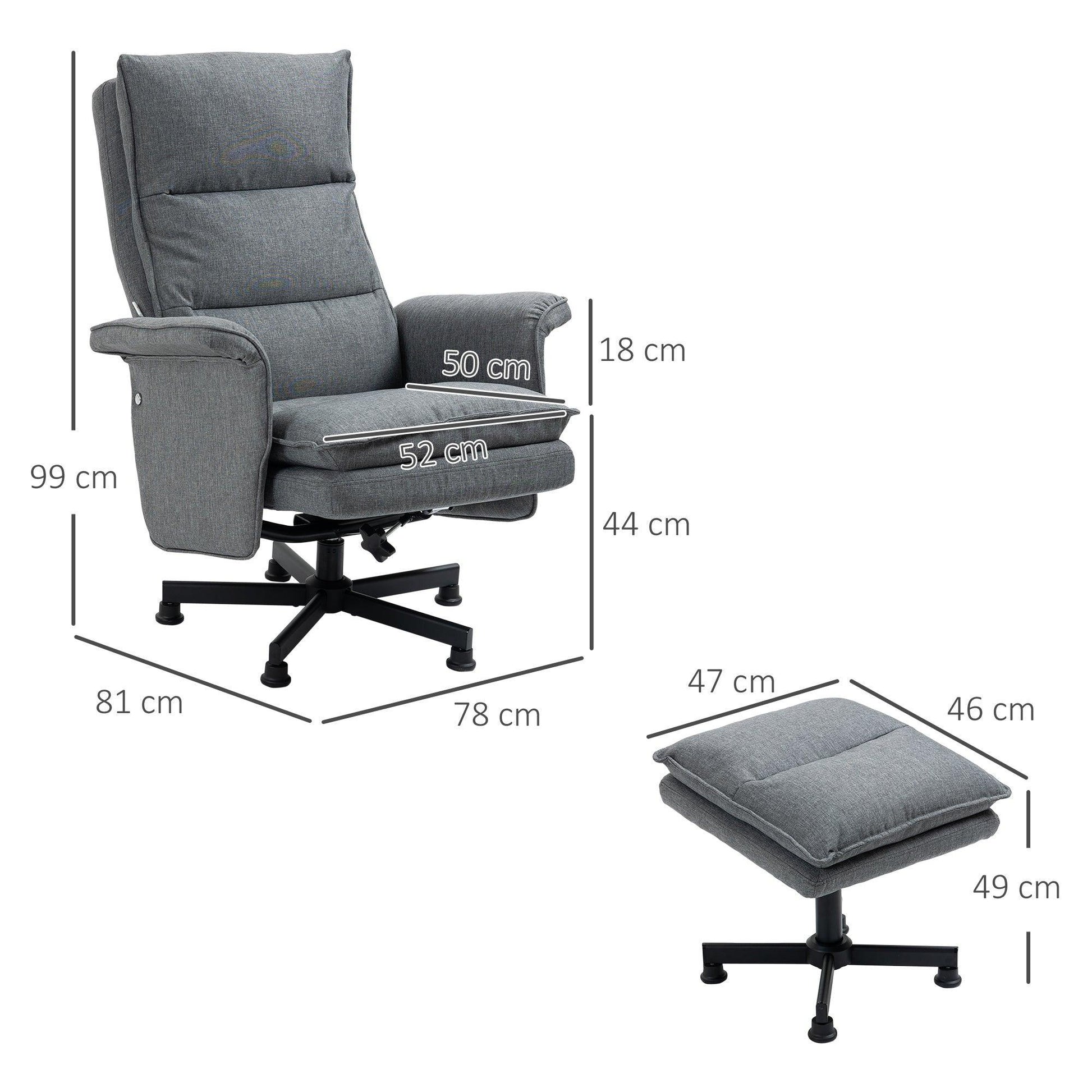 HOMCOM Swivel Massage Recliner Chair, Grey - ALL4U RETAILER LTD