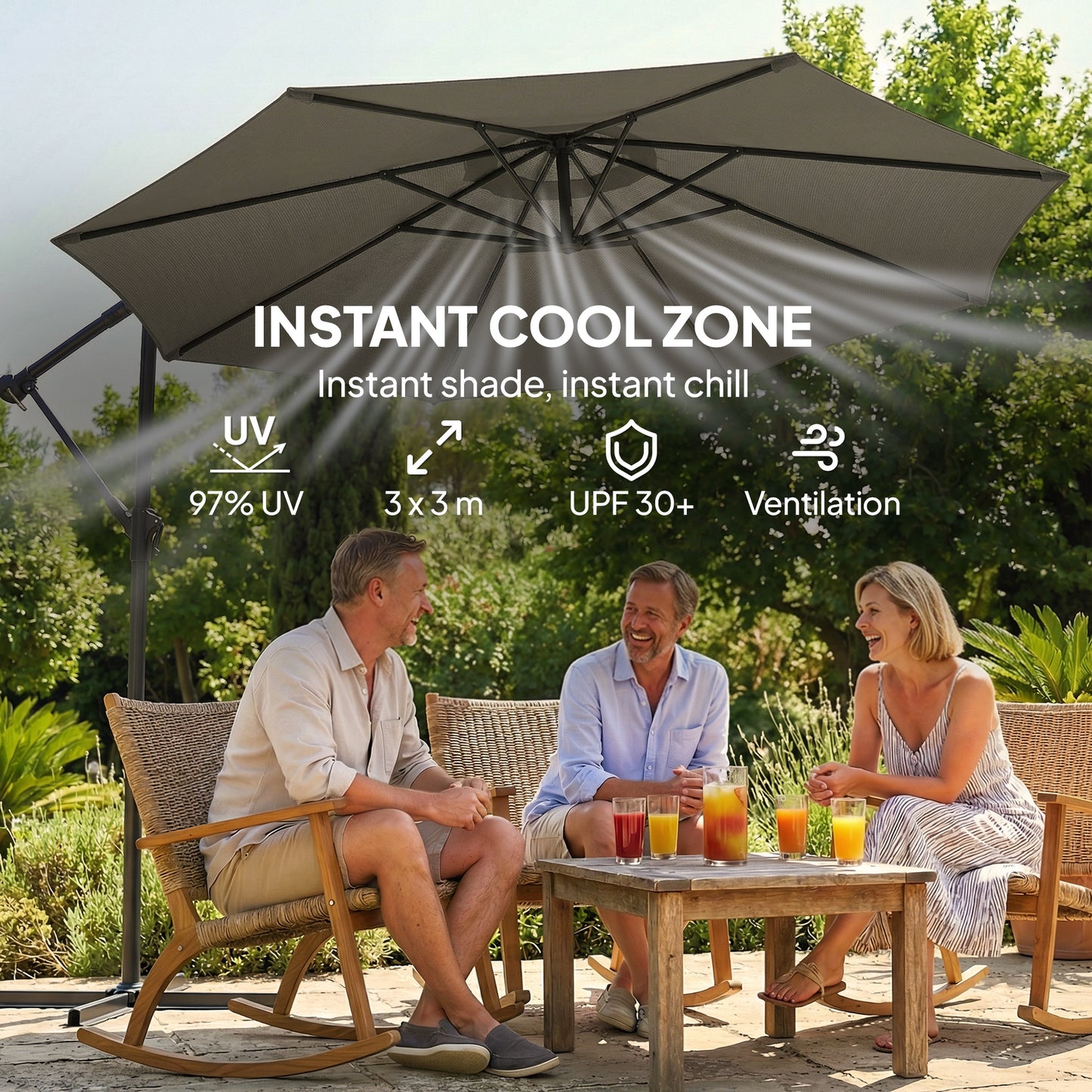 Outsunny 3m Garden Cantilever Parasol With Cover Round Overhanging Umbrella 360 Degree Rotation Tilt Grey