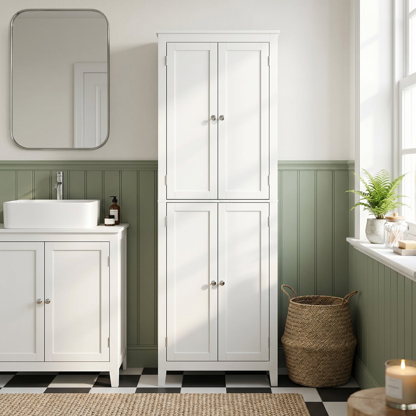HOMCOM 170 cm Tall Bathroom Storage Cabinet Freestanding Narrow Cabinet With Adjustable Shelves For Laundry Room