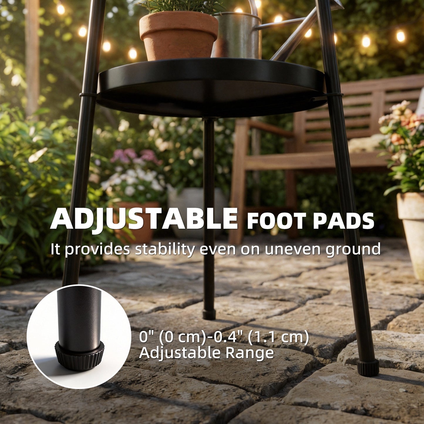 Outsunny 2 Tier Round Patio Side Table With Adjustable Feet For Garden Balcony Living Room Bedroom Black