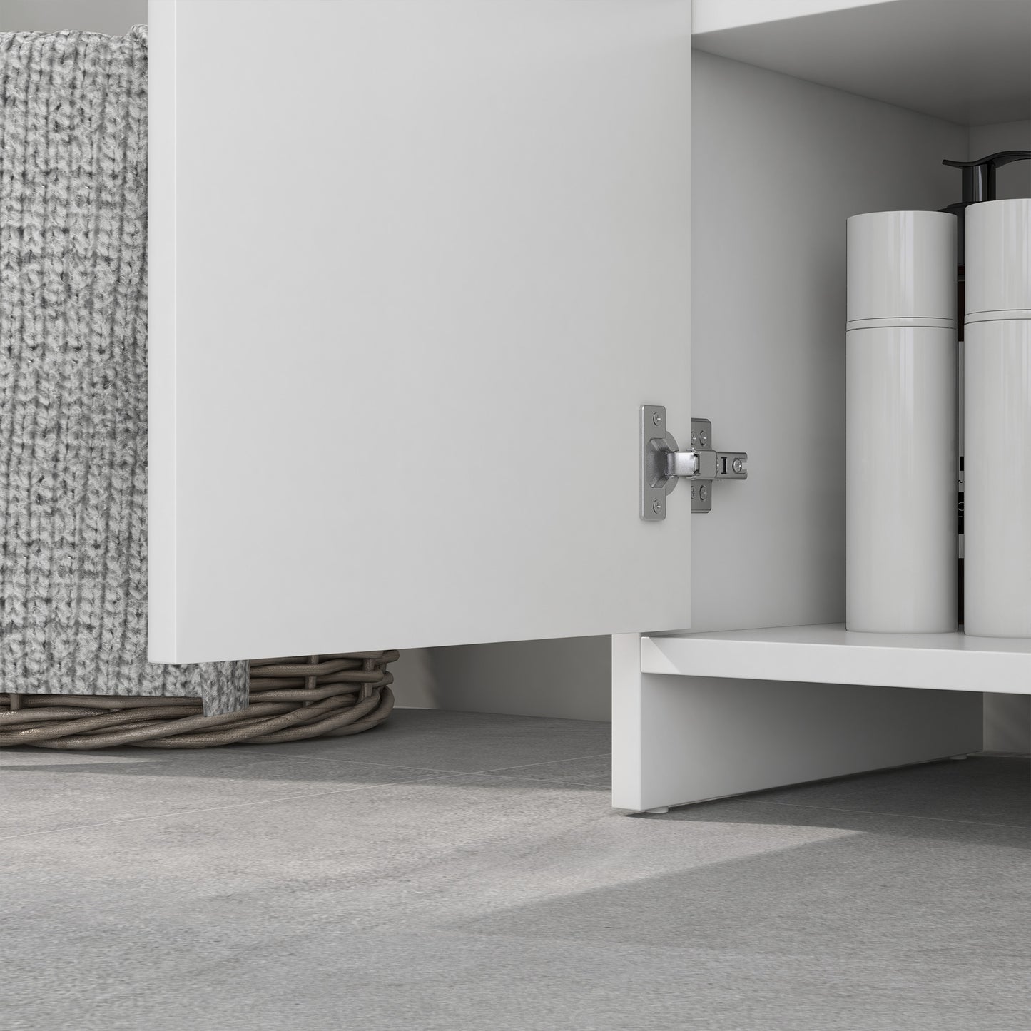 HOMCOM Freestanding Under Sink Cabinet For Bathroom With Two Doors And Shelf White Diamond Pattern Doors U Shaped Cutout