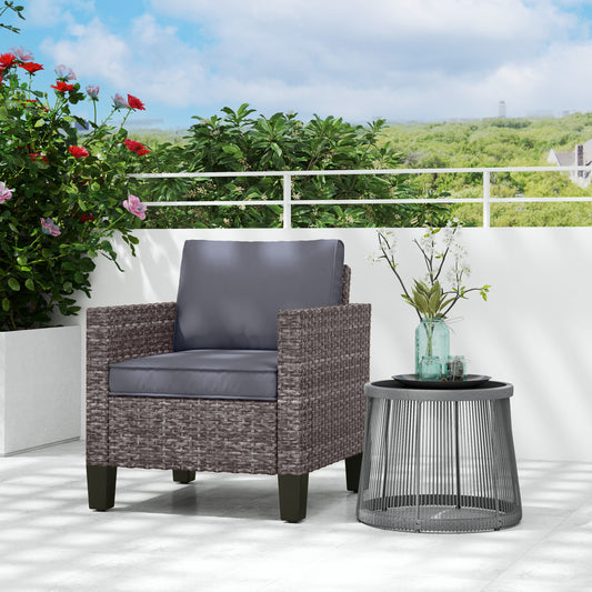 Outsunny Outdoor Single Rattan Armchair With Cushions Mixed Grey For Garden Patio