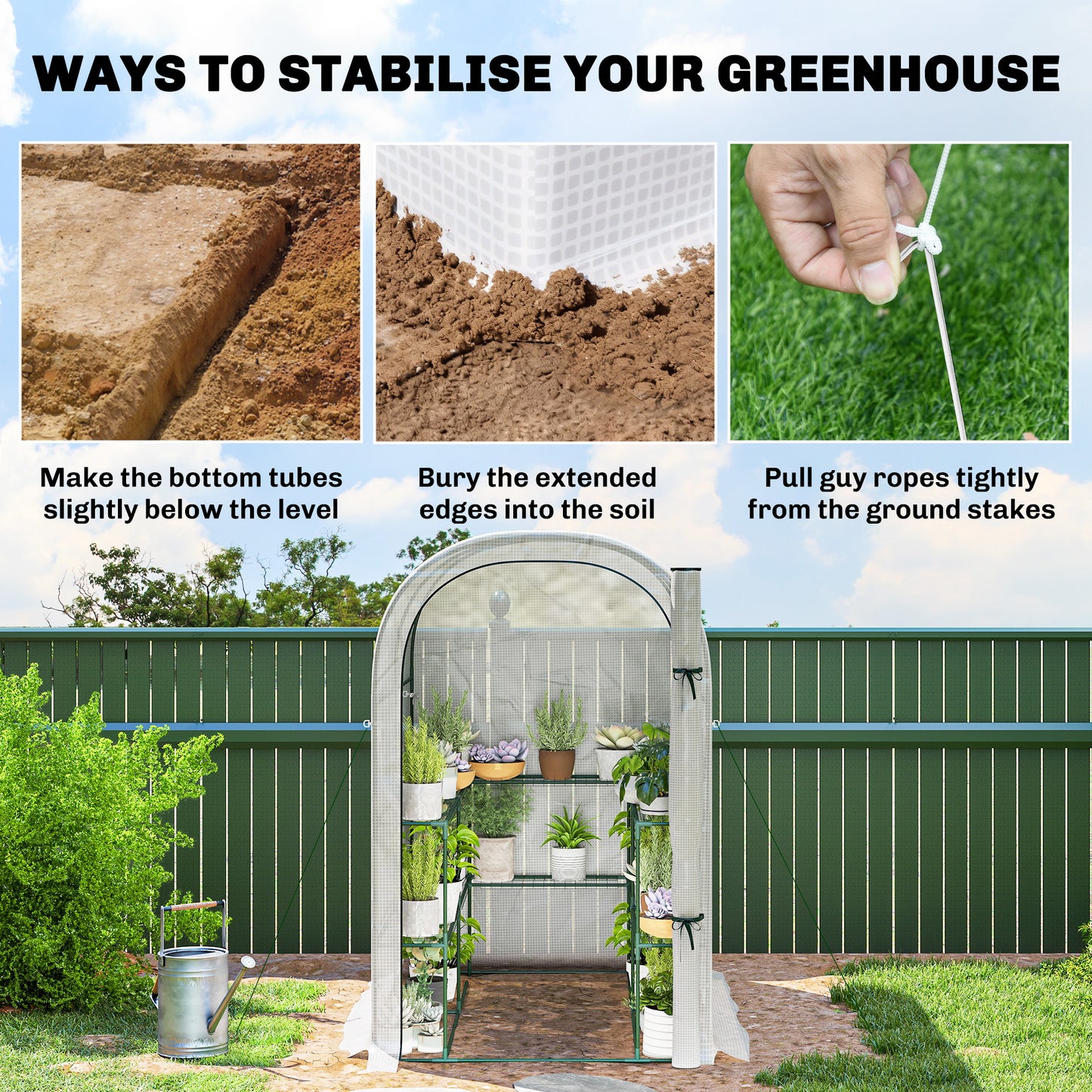 Outsunny Walk In Greenhouse With Shelves PE Cover And Roll Up Door 123 x 187 x 189 cm White