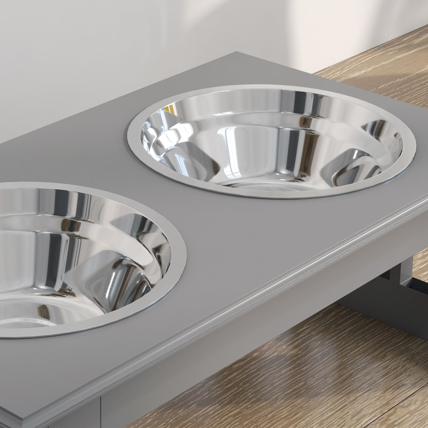 PawHut Elevated Stainless Steel Dog Feeding Station with Dual Bowls for Small Breeds - Grey - ALL4U RETAILER LTD