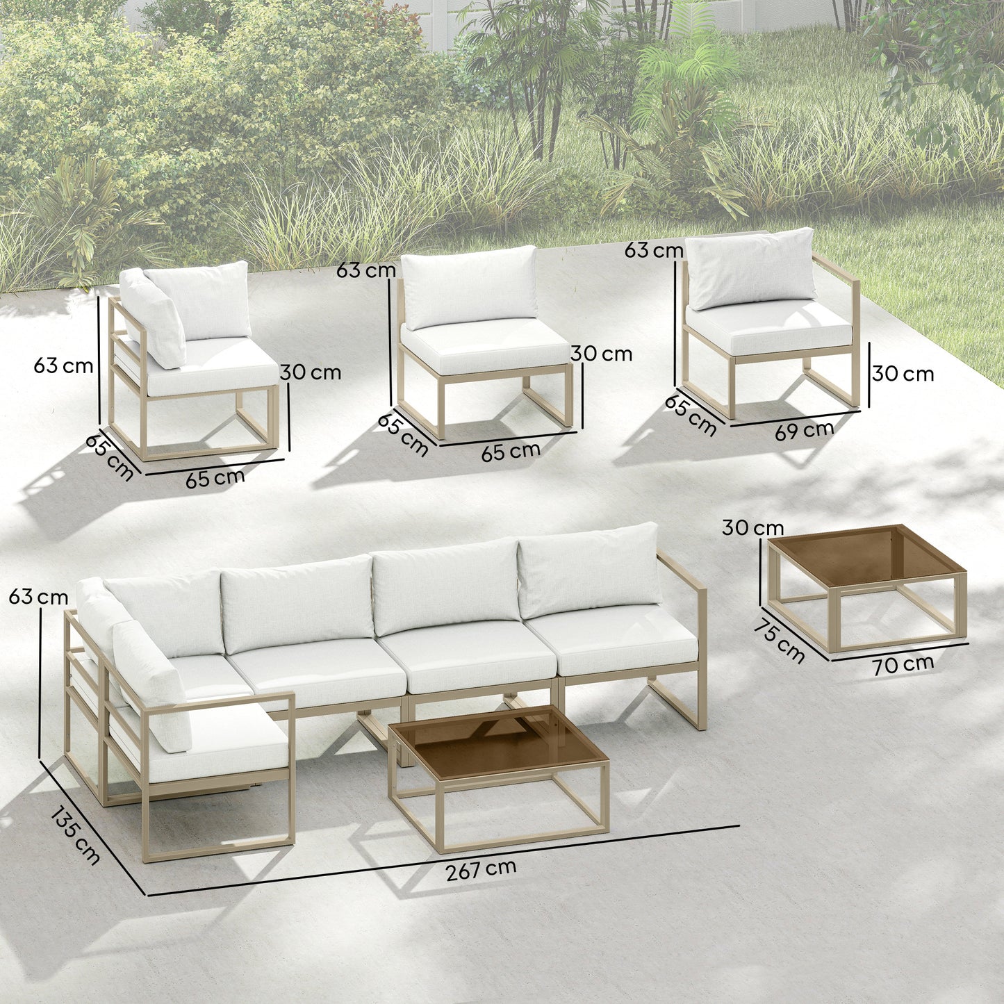 Outsunny 6 Seater Aluminium Garden Furniture Set With Thick Cushions For Patio And Balcony Outdoor White