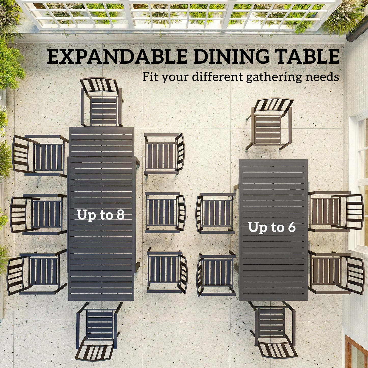 Outsunny Extending Aluminium Outdoor Dining Table For 6 To 8 People With Slatted Top Dark Grey