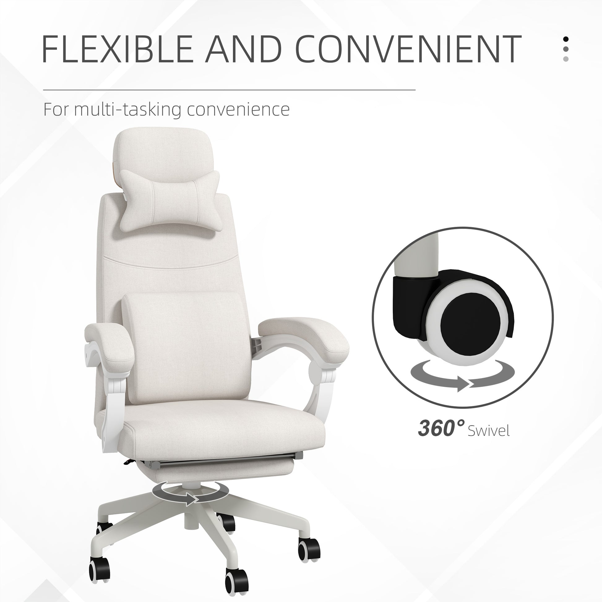 Vinsetto Ergonomic High Back Reclining Office Chair with Footrest and Lumbar Support - Adjustable Height and Swivel Wheels in White - ALL4U RETAILER LTD