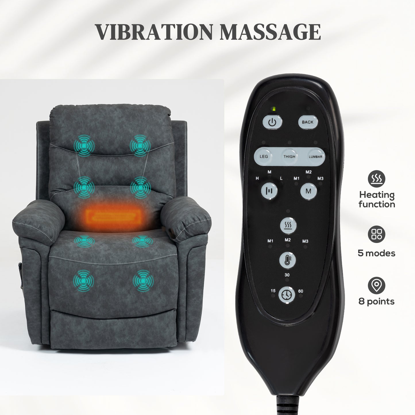 HOMCOM Power Lift Recliner Chair With Vibration Massage And Heat USB Charging Port Grey