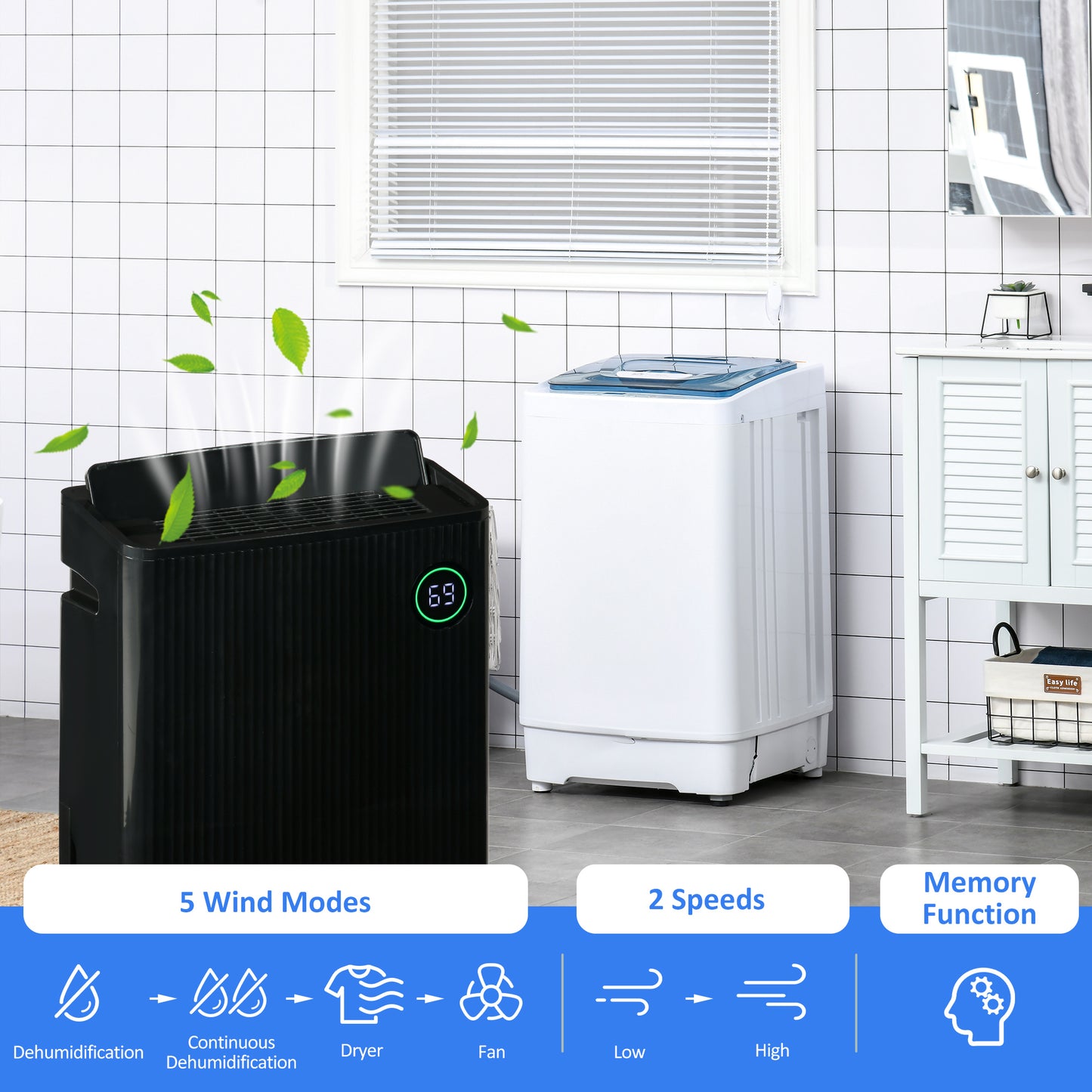 HOMCOM 5500mL Multi-Functional Dehumidifier and Air Purifier with UVC, Ioniser, 24-Hour Timer, 5 Modes, 16L/Day Capacity for Home Laundry, Black - ALL4U RETAILER LTD