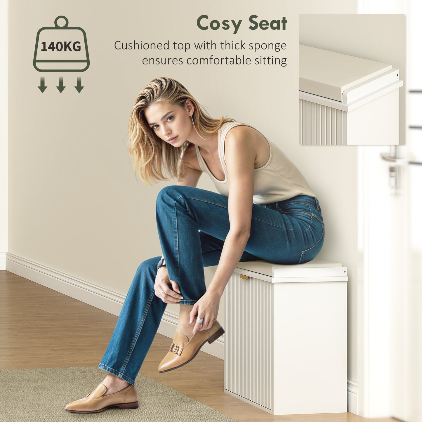 HOMCOM Elegant Six Shoe Bench With Top Seat And 120 Kg Weight Capacity Front Flip Drawer In White