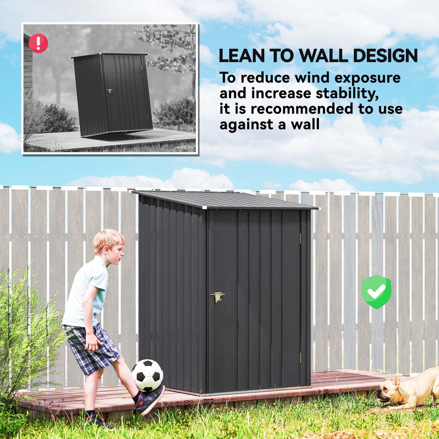 Outsunny Steel Lean To Garden Shed With Locking Door Dark Grey For Outdoor Storage