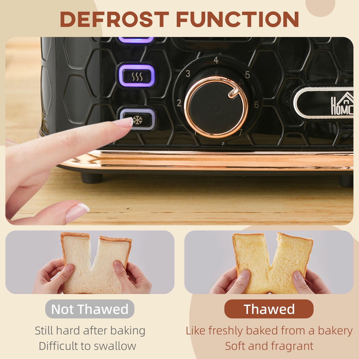 4 Slice Toaster With 7 Browning Levels High Lift Reheat Defrost Cancel Self Centring Crumb Tray 1600W Black Honeycomb
