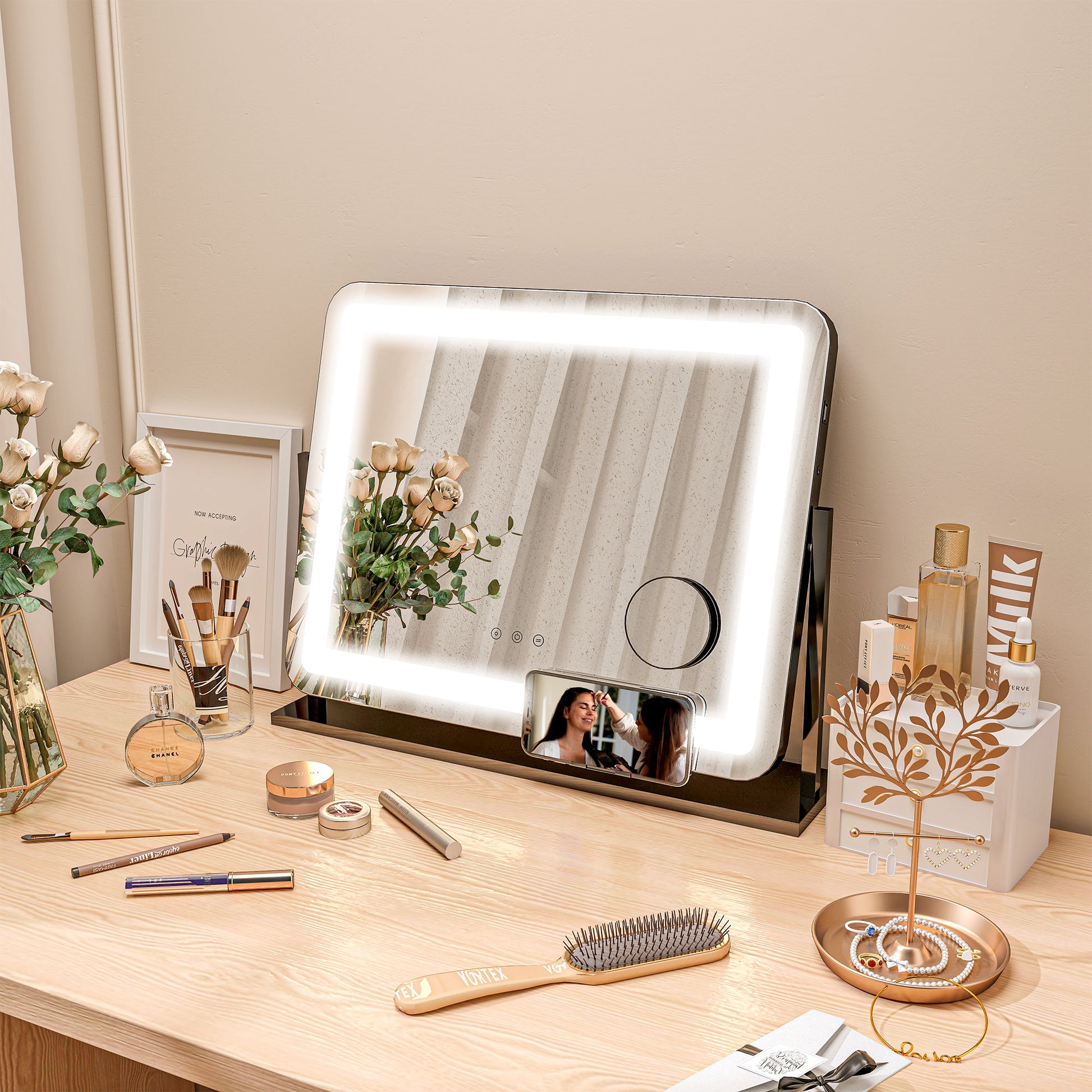 HOMCOM Illuminated Touch Control Makeup Mirror with Adjustable Light Settings - ALL4U RETAILER LTD