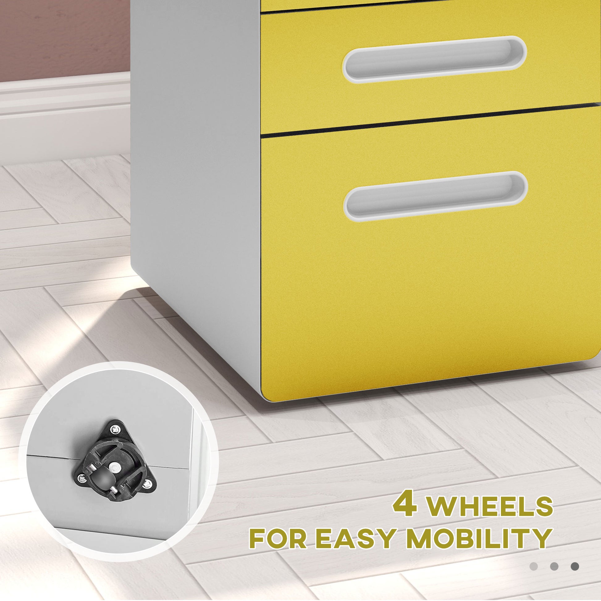 Vinsetto Yellow Steel Filing Cabinet with Lock, 3 Drawers and Wheels for A4, Letter, Legal Files - ALL4U RETAILER LTD