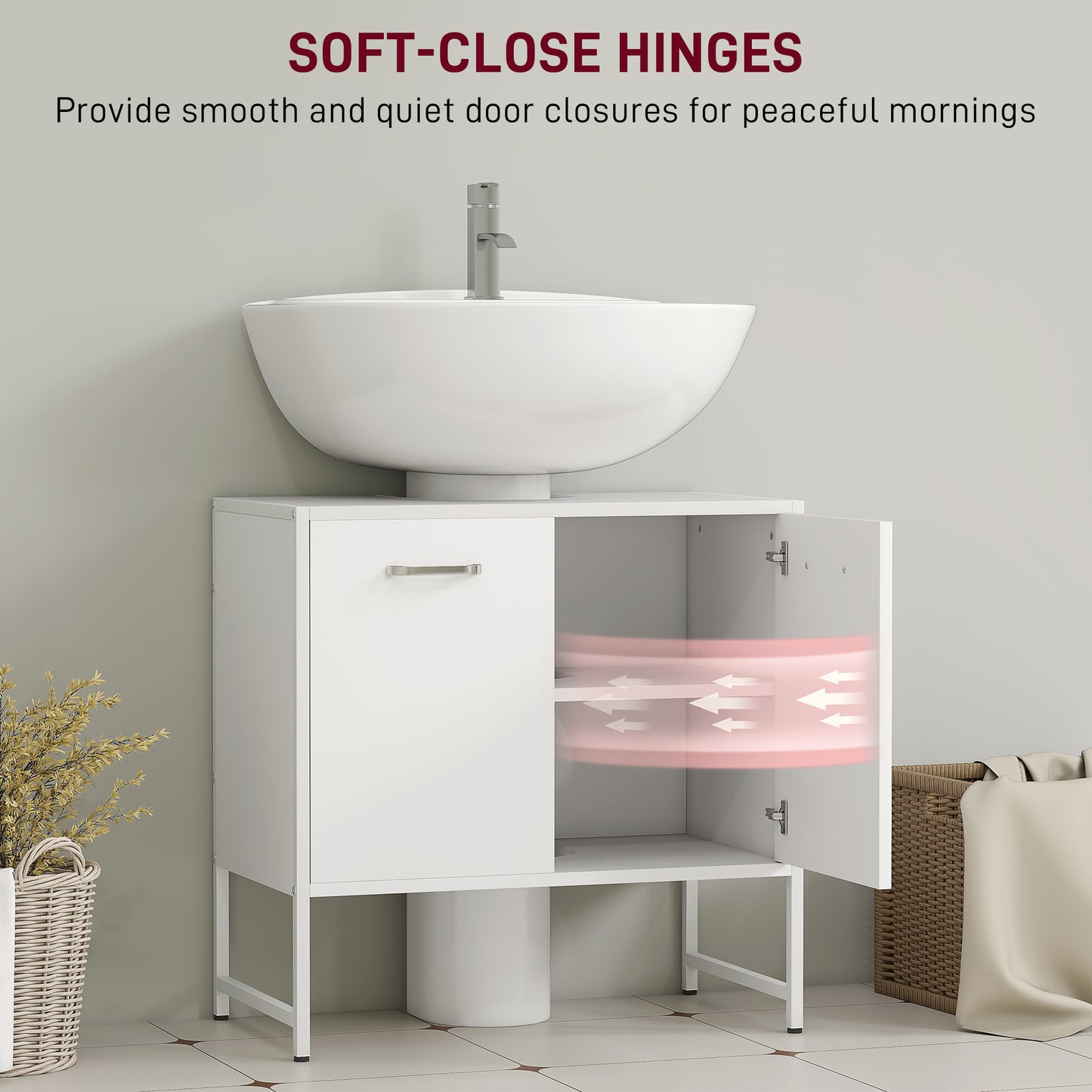 HOMCOM White Bathroom Vanity Unit Under Sink Cabinet With Soft Close Doors Fits Around Basins And Adjustable Shelving