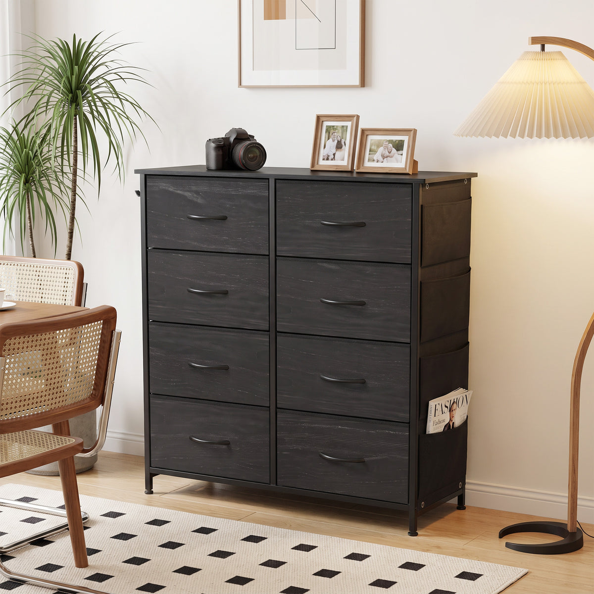 Homcom 8 Drawer Chest Fabric Dresser Steel Frame Bedroom Storage Black