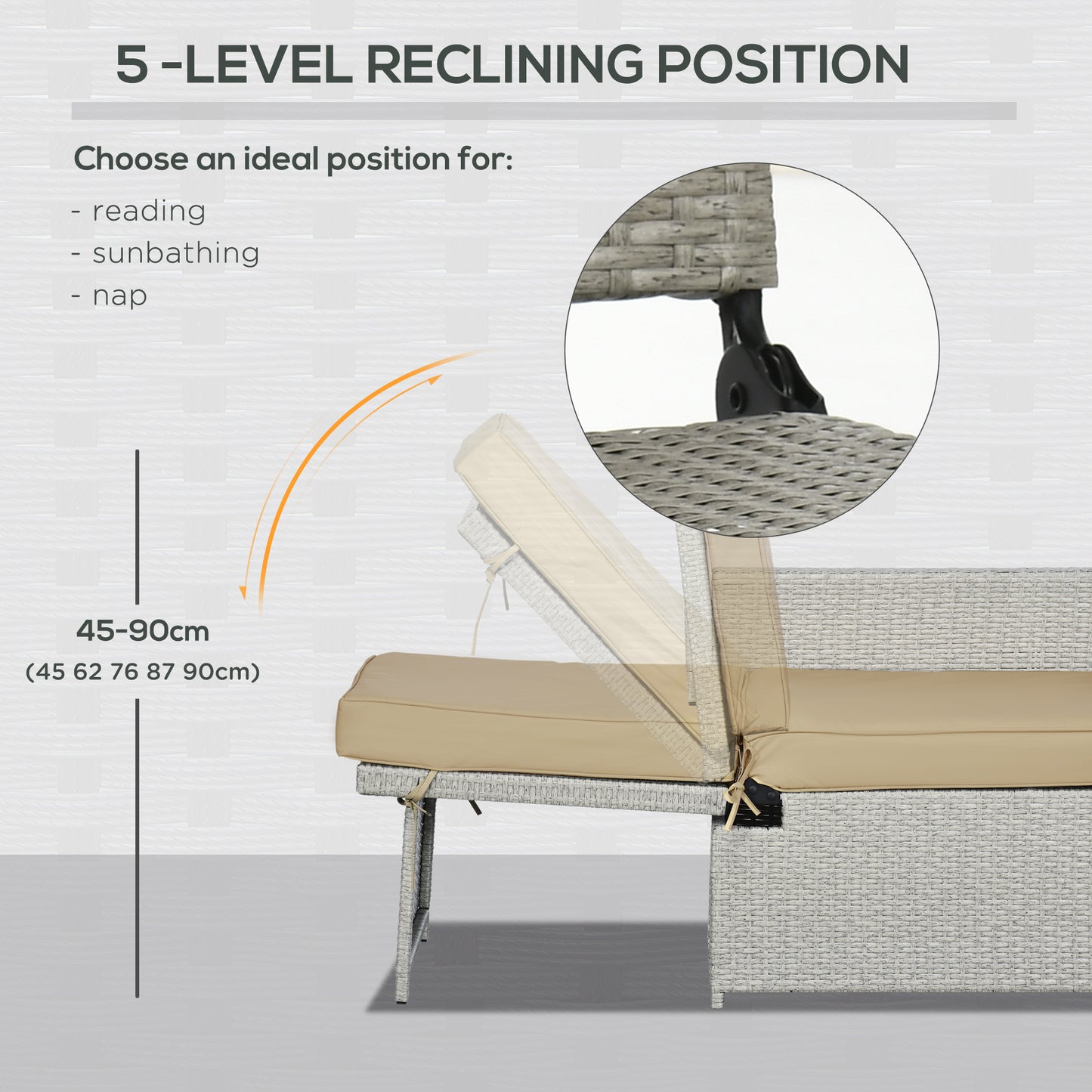 Outsunny 5 Piece PE Rattan Sun Lounger Set With Adjustable Recliners And Storage Footstools Glass Top Table Beige