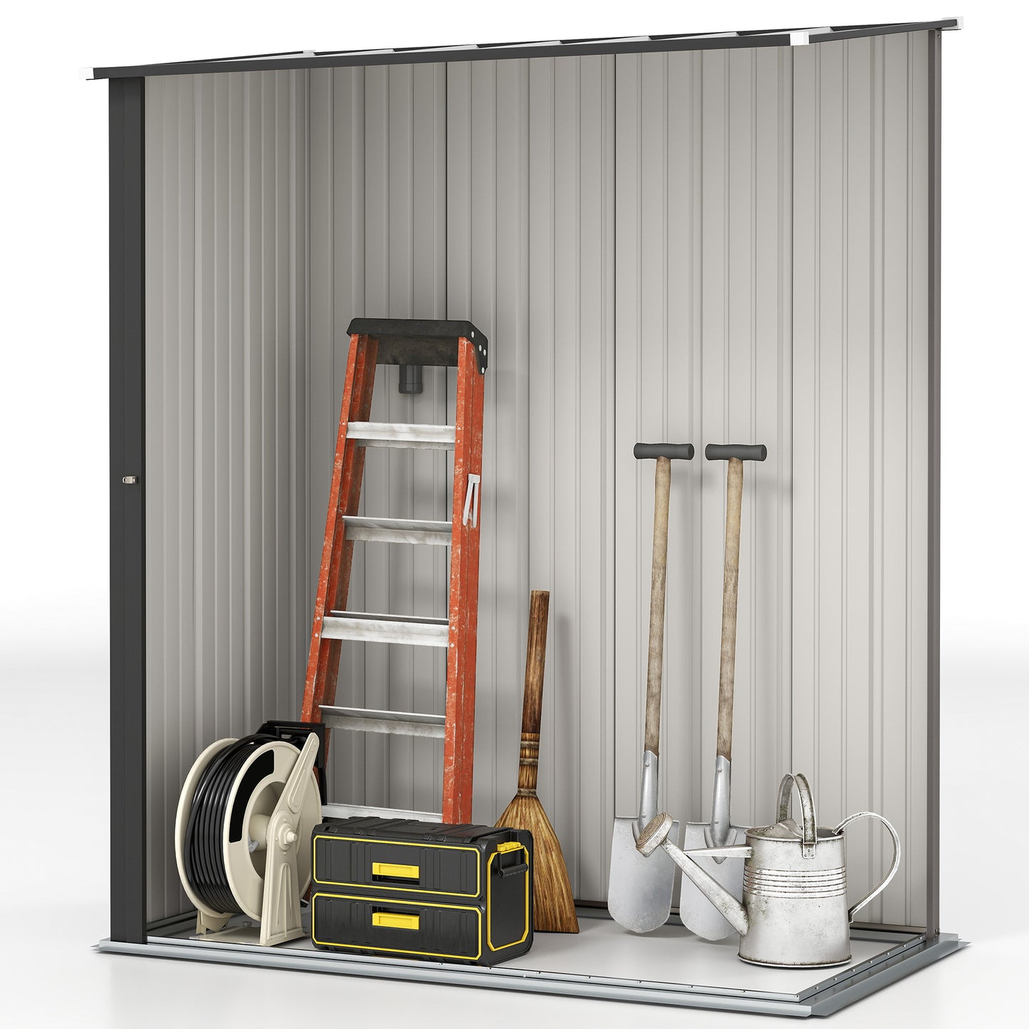 Outsunny 5.3 x 3.1ft Corrugated Galvanised Steel Garden Shed Light Grey Open Inside For Easy Storage And Shelving
