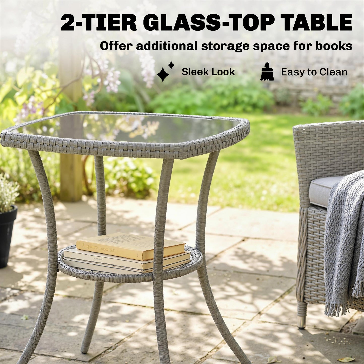 Outsunny 3 Piece Rattan Bistro Set Outdoor Conversation Set With Glass Top Table Cushioned Chairs Dark Grey