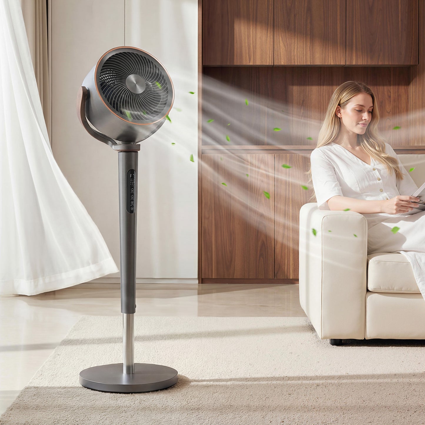 HOMCOM 20dB Silent Standing Fan With 70-90 Degree Auto Oscillation, 12 Speeds, LED, Remote, 12H Timer, 46 Inch Grey