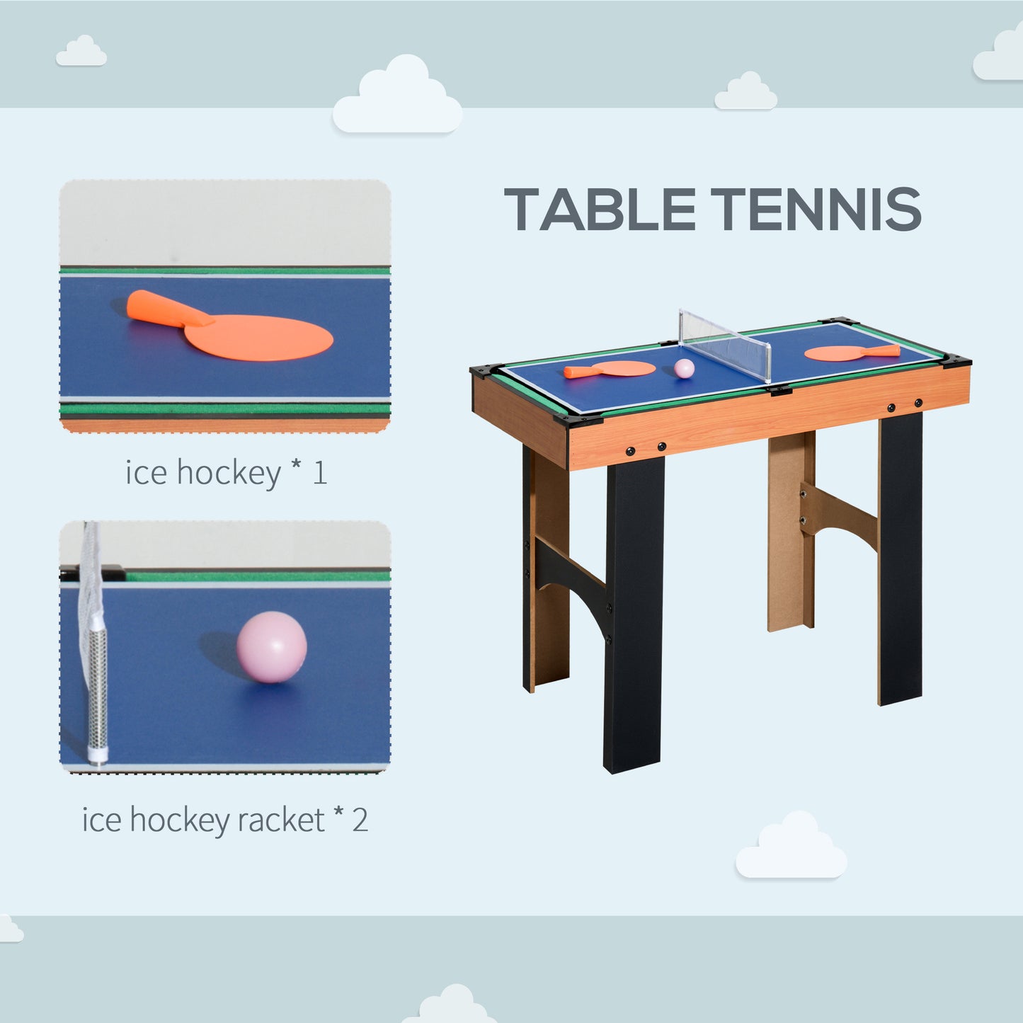 HOMCOM 4-in-1 Gaming Table: Hockey, Foosball, Tennis & Billiards - Multi Colour - ALL4U RETAILER LTD