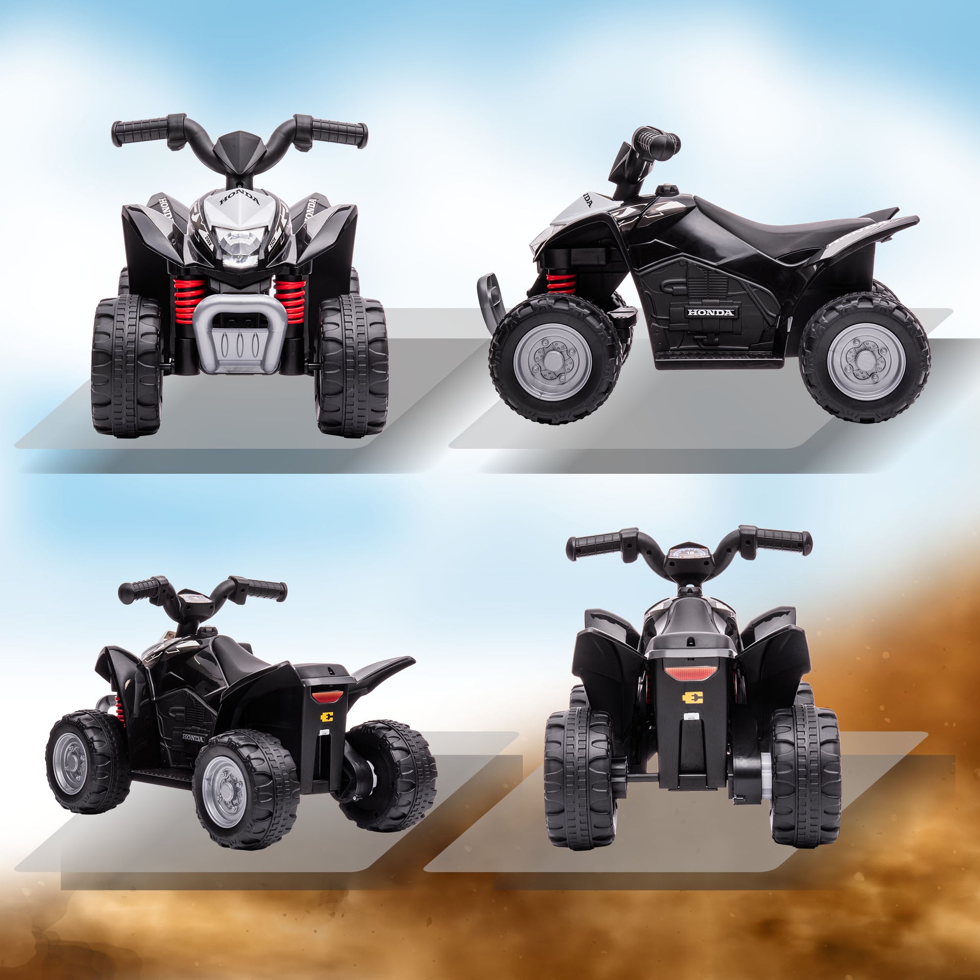 HOMCOM Honda Licensed 6V Electric Kids ATV Quad Bike with LED Lights and Horn - Black - ALL4U RETAILER LTD