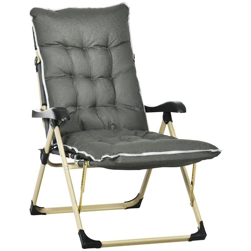 Outsunny Outdoor Reclining Sun Lounger Chair - Folding Garden Recliner with Cushion, Pillow, Adjustable Backrest, and Footrest for Patio, Deck, Poolside in Grey - ALL4U RETAILER LTD