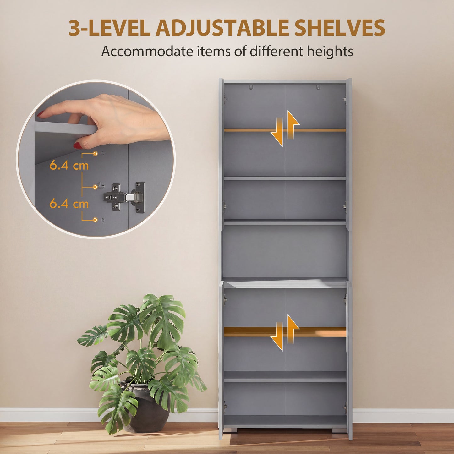 HOMCOM 180 Cm Tall Kitchen Cupboard Pantry Storage Cabinet With Soft Close Doors And Adjustable Shelves High Gloss Grey