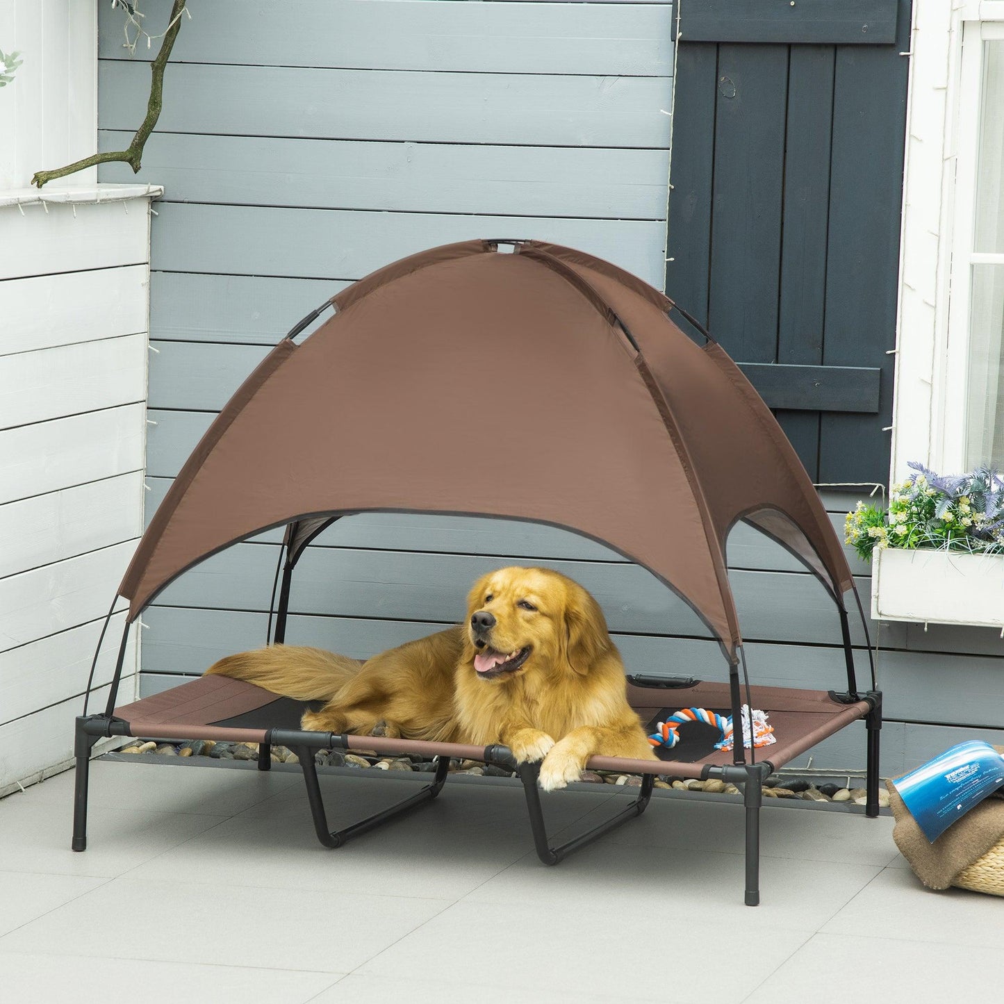 PawHut Waterproof Elevated Dog Bed with Canopy, XXL Size - 122x92x108cm - ALL4U RETAILER LTD