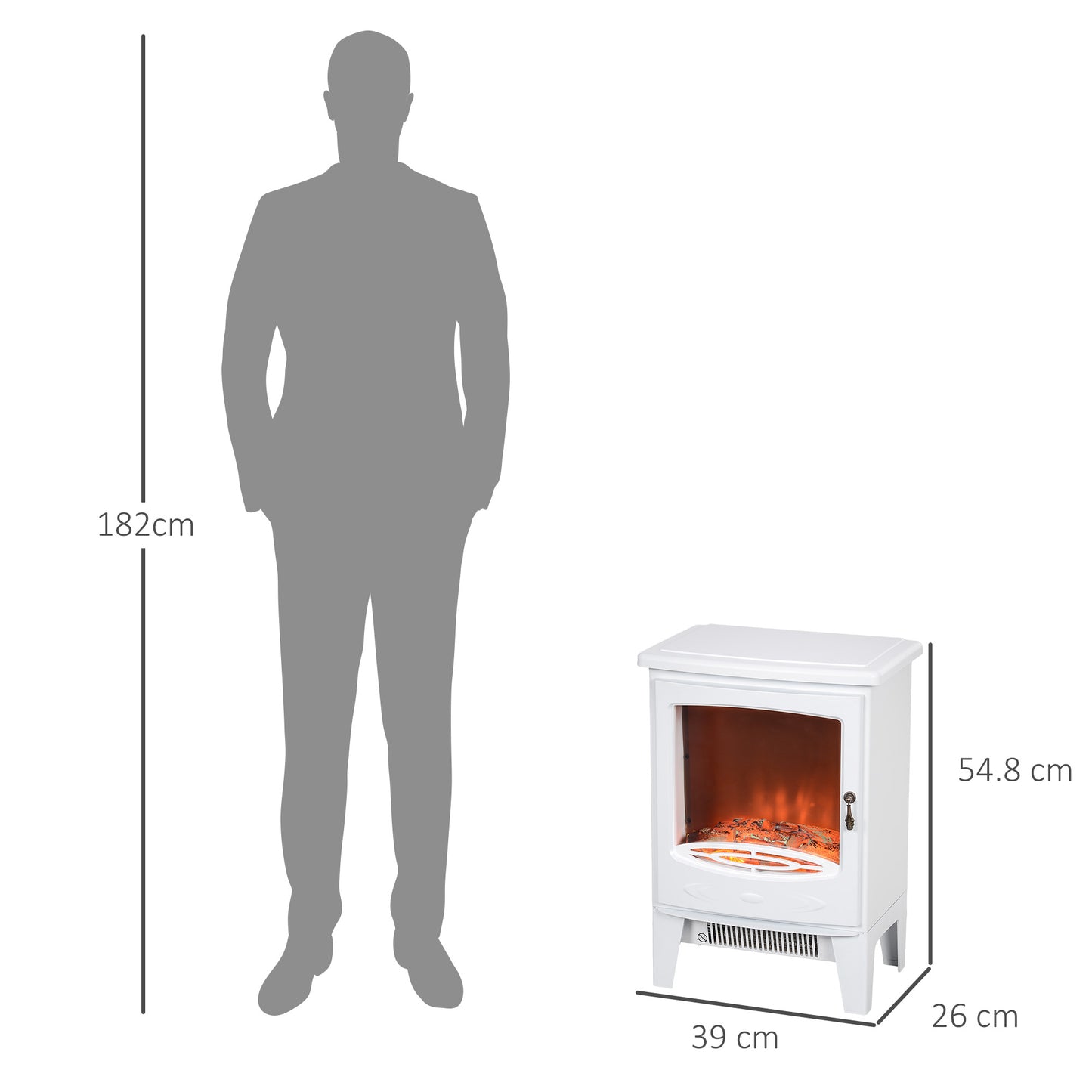 HOMCOM Tempered Glass Casing Electric Fireplace With Realistic Flame Effect Overheat Protection White 950W 1850W