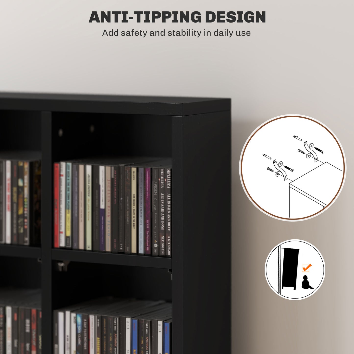 HOMCOM CD And DVD Storage Unit With Adjustable Shelves For Home Theater 89 x 130.5 cm Black Modern Cabinet