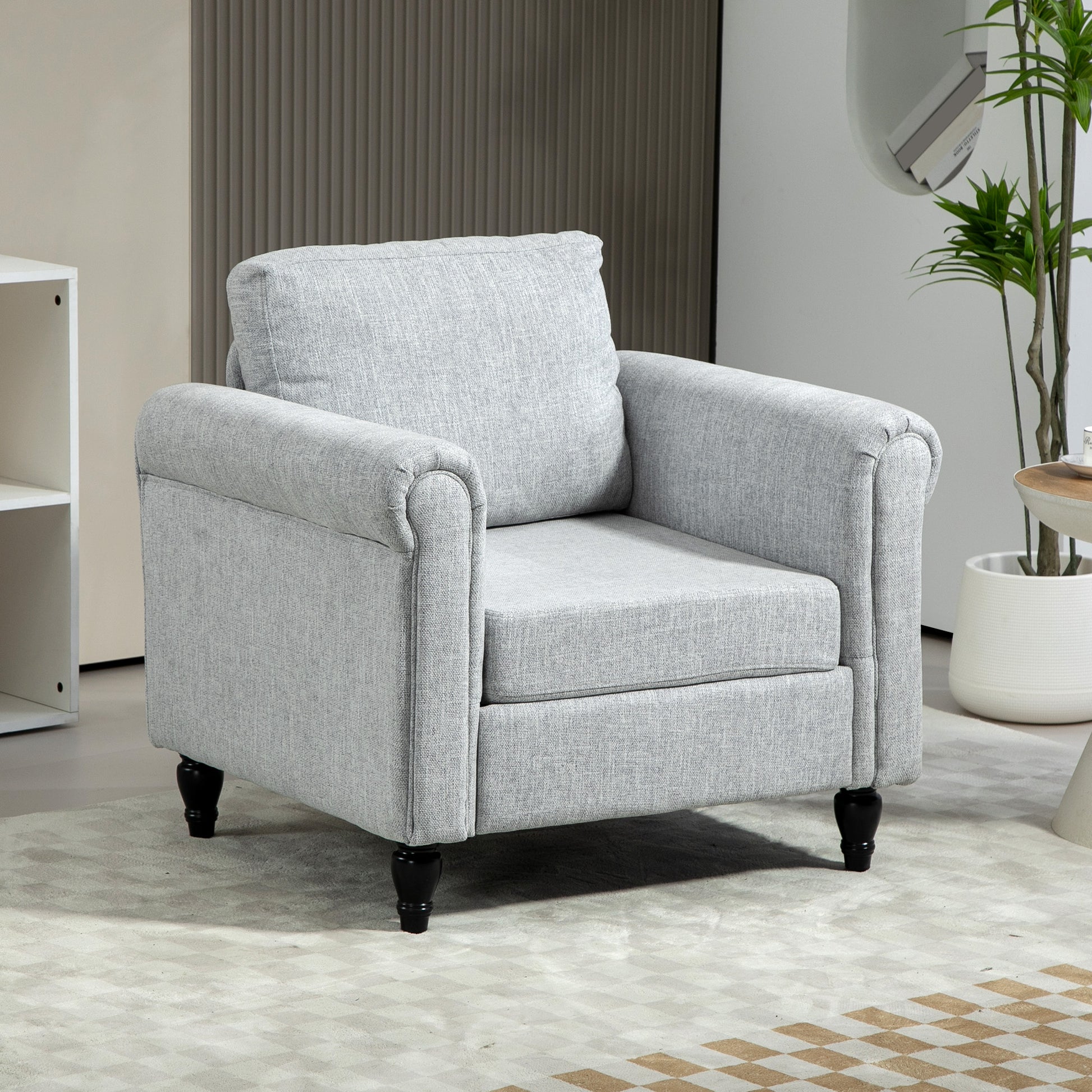 HOMCOM Classic Light Grey Upholstered Accent Chair with Removable Pillow and Rolled Arms - ALL4U RETAILER LTD