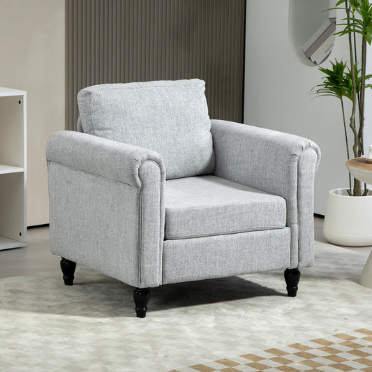 HOMCOM Classic Light Grey Upholstered Accent Chair with Removable Pillow and Rolled Arms - ALL4U RETAILER LTD