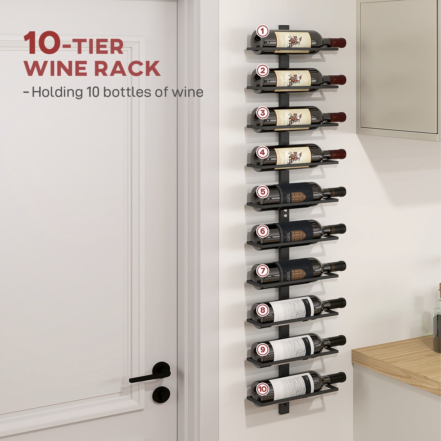 HOMCOM Wall Mounted 10 Tier Metal Wine Rack Display Storage Holder for Kitchen Dining Room Bar Cellar Black