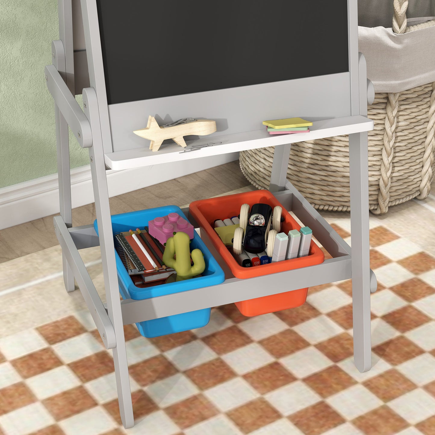 AIYAPLAY Art Easel for Kids with Paper Roll 3 in 1 Double Sided Chalkboard Whiteboard Storage Boxes