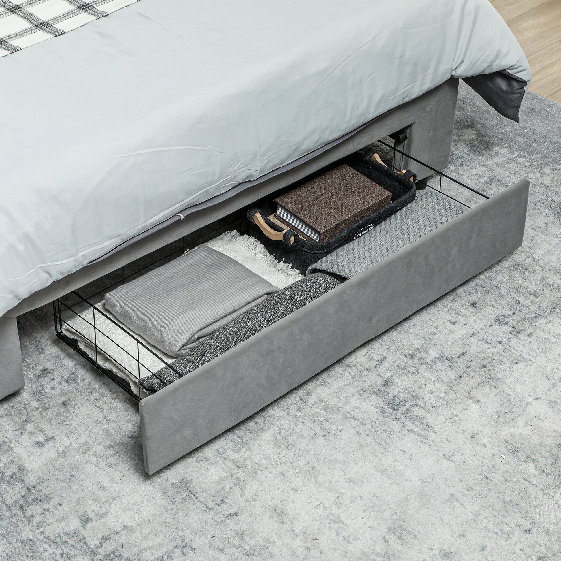 HOMCOM Grey Double Ottoman Bed with Front Drawer Storage - ALL4U RETAILER LTD