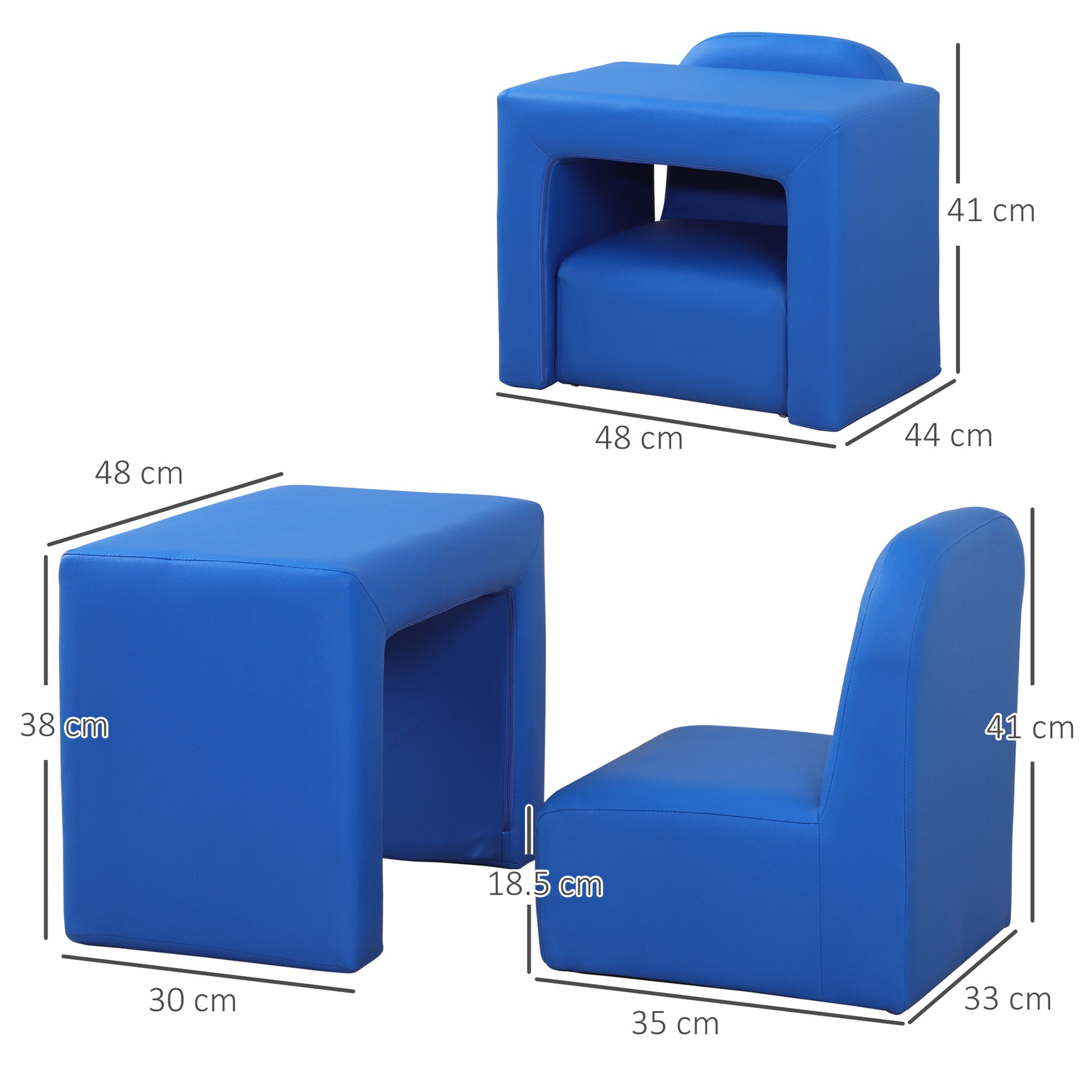 HOMCOM 2 In 1 Toddler Sofa Chair 48 x 44 x 41 cm Game Relax Playroom Blue. - ALL4U RETAILER LTD