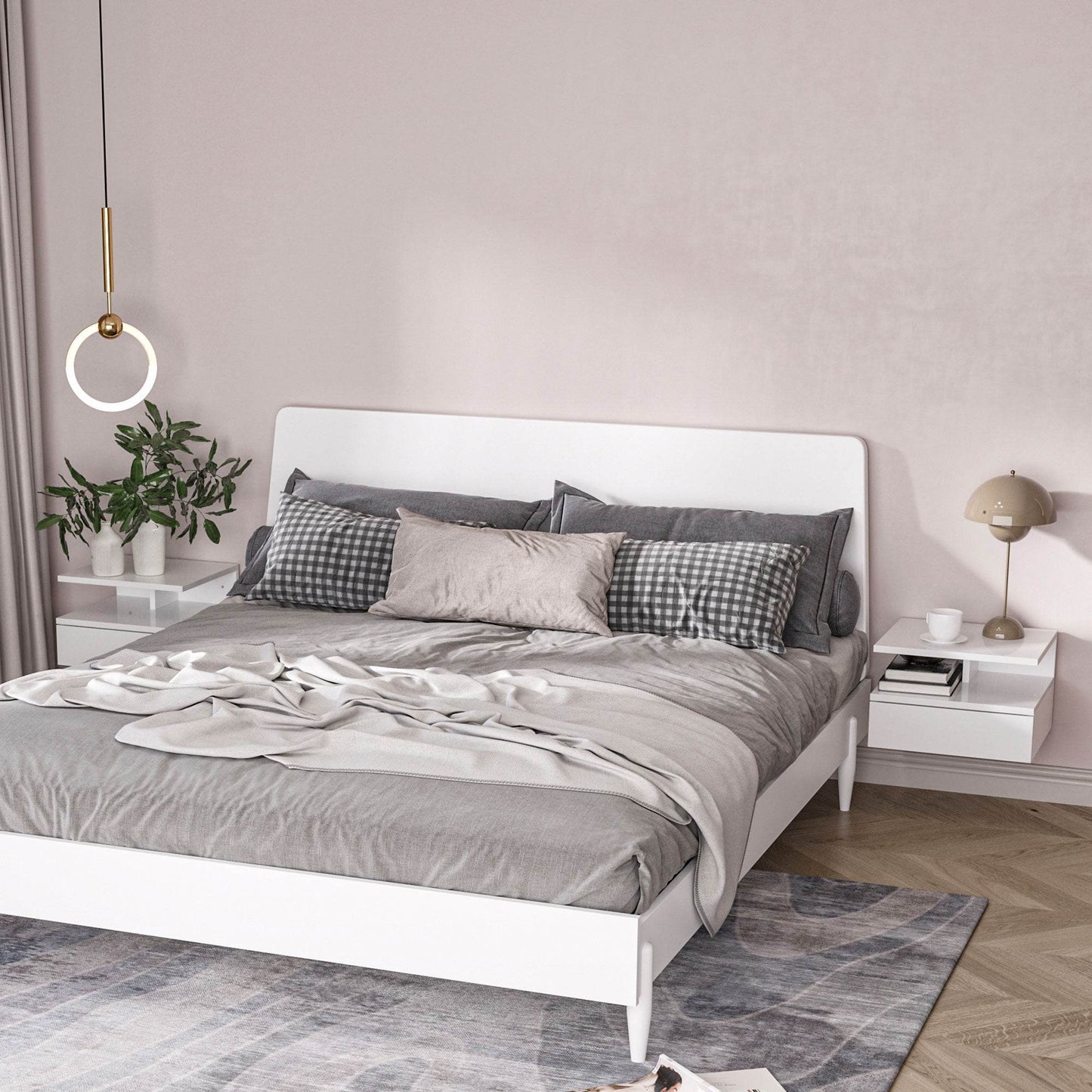 Set of Two Modern Floating Nightstands - High Gloss White - ALL4U RETAILER LTD