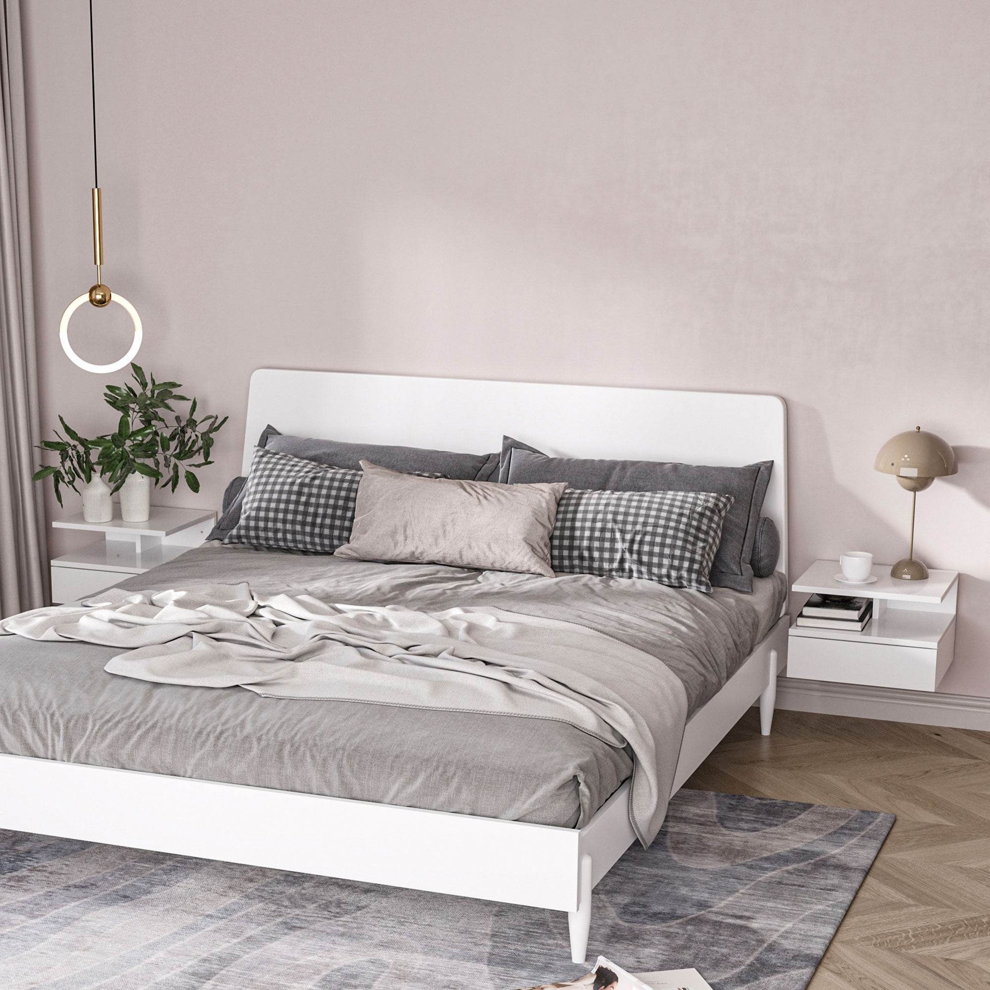 Set of Two Modern Floating Nightstands - High Gloss White - ALL4U RETAILER LTD