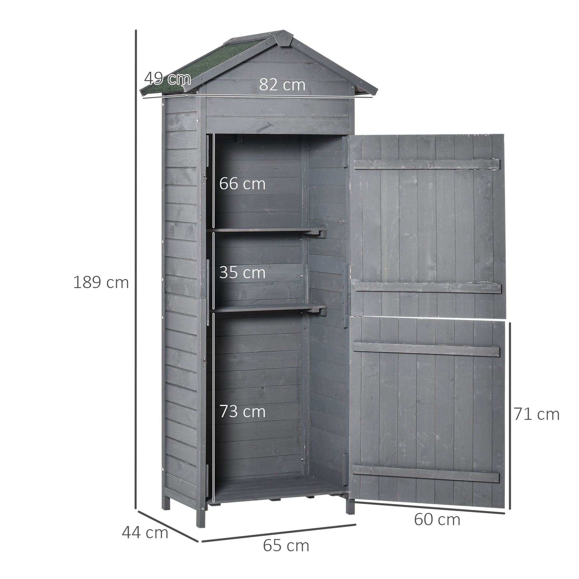 Outsunny Narrow Fir Wood Garden Storage Shed with Lockable Doors and Shelving, Grey - 189 x 82 x 49 cm - ALL4U RETAILER LTD