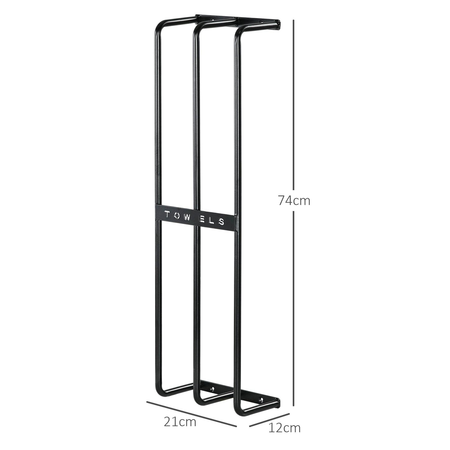 HOMCOM Wall-Mounted Metal Towel Rack - Holds Up to 6 Large Towels, Space-Saving Design in Black - ALL4U RETAILER LTD