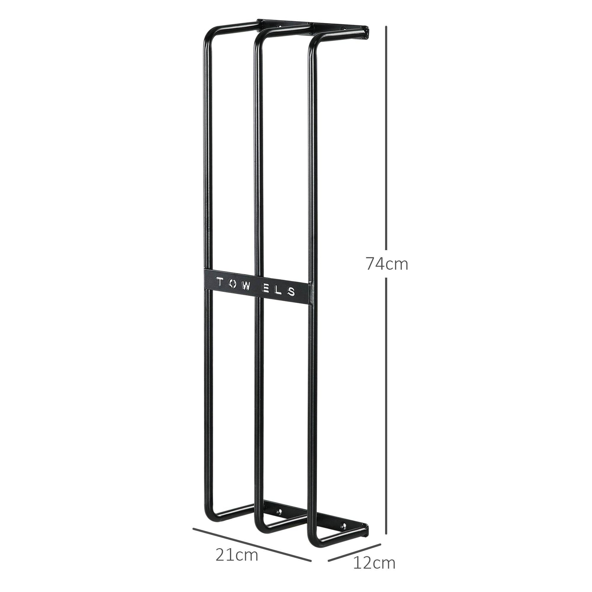 HOMCOM Wall-Mounted Metal Towel Rack - Holds Up to 6 Large Towels, Space-Saving Design in Black - ALL4U RETAILER LTD