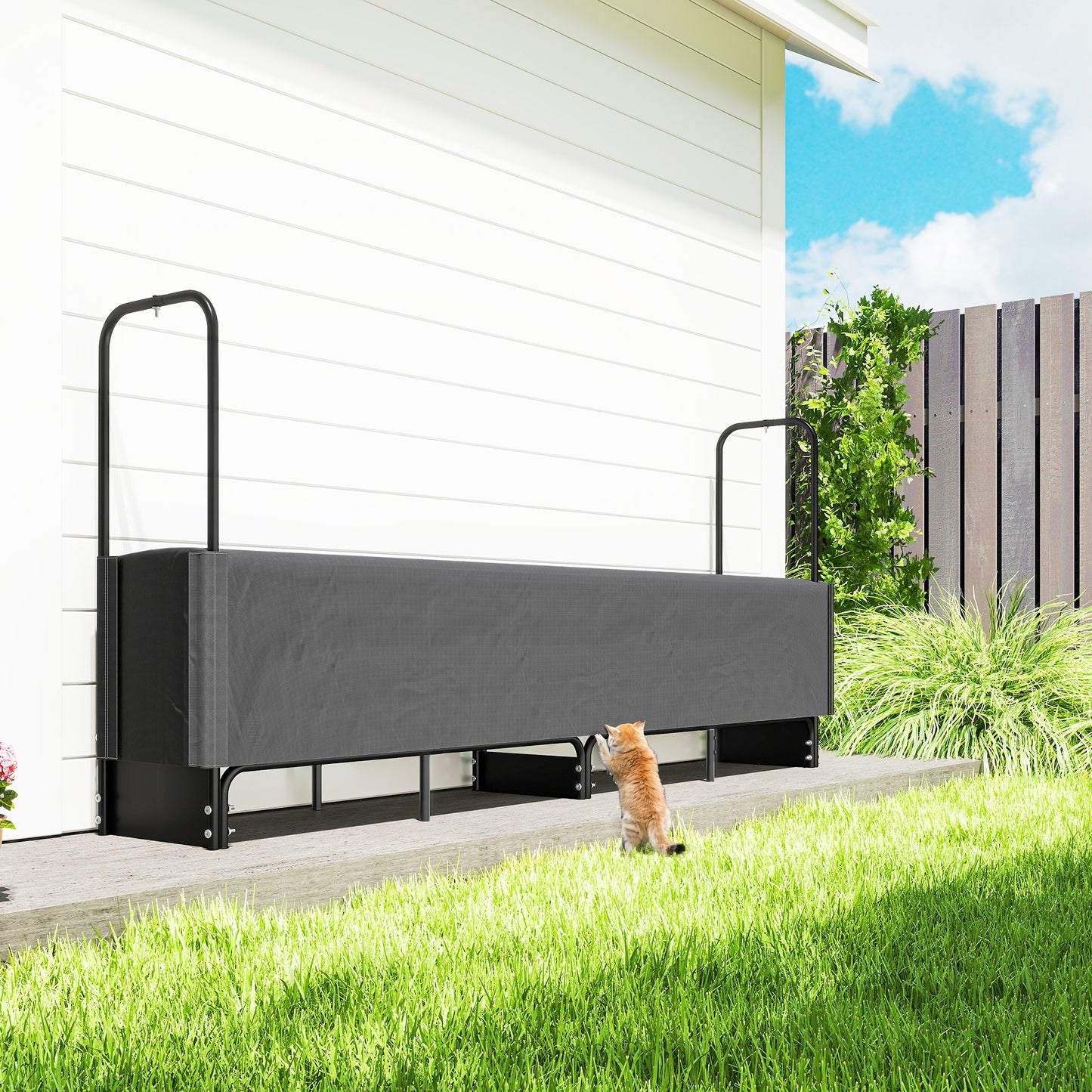 Outsunny EightPointFiveFoot Firewood Rack With Weatherproof 600D Cover Heavy Duty Log Storage For Fireplace Patio 500 Kg